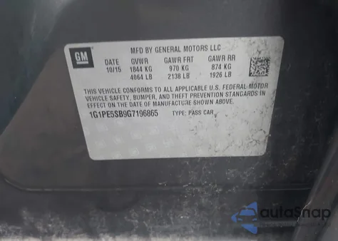 2016 Chevrolet Cruze Limited 1Lt Auto z USA, uszkodzony, nr VIN 1G1PE5SB9G7196865